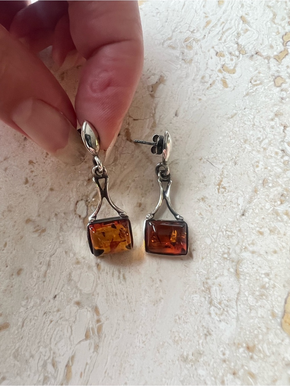 Vintage Sterling Silver Baltic Amber Drop Earrings from Ukraine
